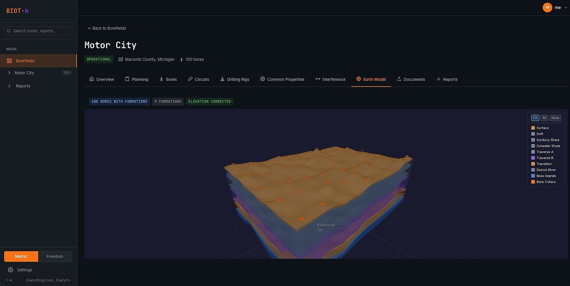 BIOT-k 3D earth model with formation layers