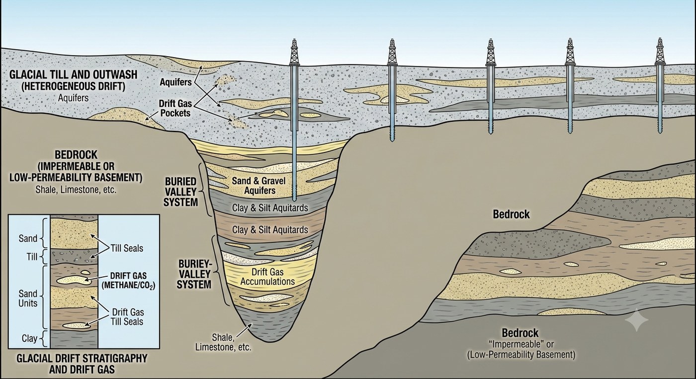 Buried Bedrock Valley and Drift Gas